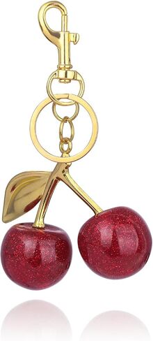 FunBoat Gold Cherry Keychain - Sparkly Cherry Bag Charm for Purses and Handbags - Cute Fruit Purse Charm Gift for Women in Saudi Arabia