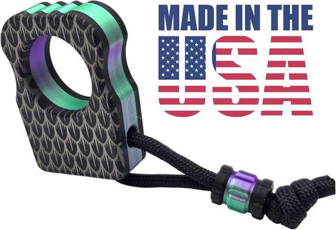 Dragon Scale EDC Knuckle, Black with Purple & Green Silk Accent | 3D Printed PLA Plastic, Single Finger Design, Paracord Lanyard and Matching Bead, Handmade in the USA in Saudi Arabia