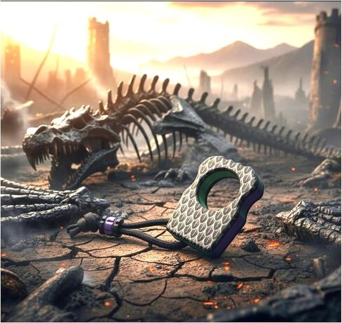 Dragon Scale EDC Knuckle, Black with Purple & Green Silk Accent | 3D Printed PLA Plastic, Single Finger Design, Paracord Lanyard and Matching Bead, Handmade in the USA in Saudi Arabia