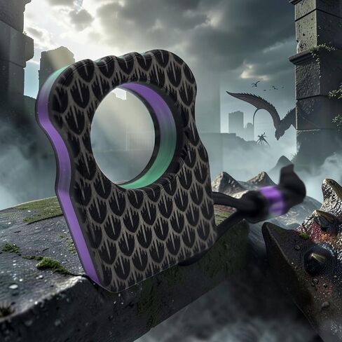 Dragon Scale EDC Knuckle, Black with Purple & Green Silk Accent | 3D Printed PLA Plastic, Single Finger Design, Paracord Lanyard and Matching Bead, Handmade in the USA in Saudi Arabia