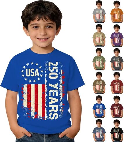 Boys 250 Anniversary USA Shirt Vintage 4th of July American Flag Patriotic Short Sleeve Tops 1776-2026 Tshirt in Saudi Arabia