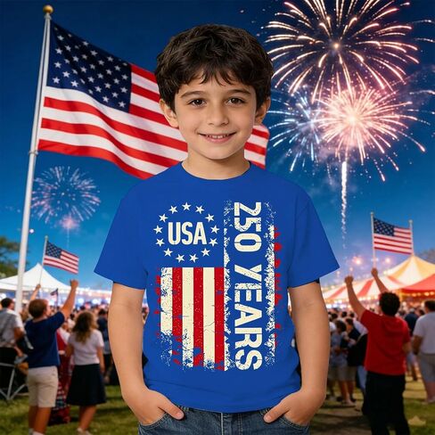 Boys 250 Anniversary USA Shirt Vintage 4th of July American Flag Patriotic Short Sleeve Tops 1776-2026 Tshirt in Saudi Arabia