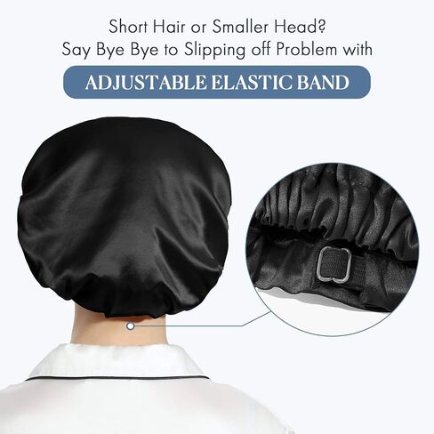 Mommesilk Silk Sleep Cap 22 Momme, Pure Silk Bonnet for Women Adjustable Elastic Pure Mulberry Silk Sleeping Cap Head Cover for Hair Beanies Black in Kuwait