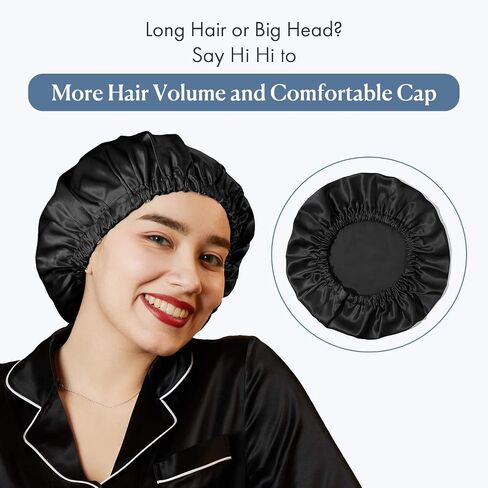 Mommesilk Silk Sleep Cap 22 Momme, Pure Silk Bonnet for Women Adjustable Elastic Pure Mulberry Silk Sleeping Cap Head Cover for Hair Beanies Black in Kuwait