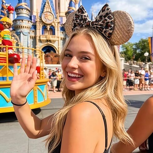 Mouse Ear Headband for Women – Champagne Gold & Leopard Print Sequined Bow, Sparkly Shiny Ears for Theme Park, Cosplay, Party & Costume Accessories in Saudi Arabia