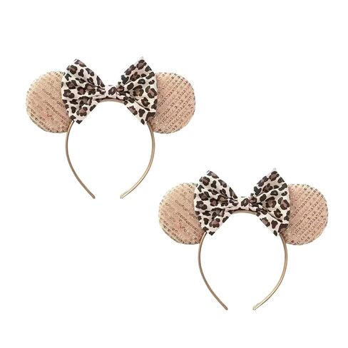 Mouse Ear Headband for Women – Champagne Gold & Leopard Print Sequined Bow, Sparkly Shiny Ears for Theme Park, Cosplay, Party & Costume Accessories in Saudi Arabia