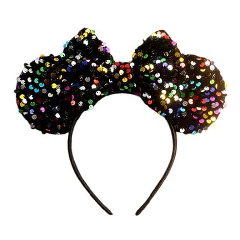 Mouse Ear Headband for Women – Champagne Gold & Leopard Print Sequined Bow, Sparkly Shiny Ears for Theme Park, Cosplay, Party & Costume Accessories in Saudi Arabia