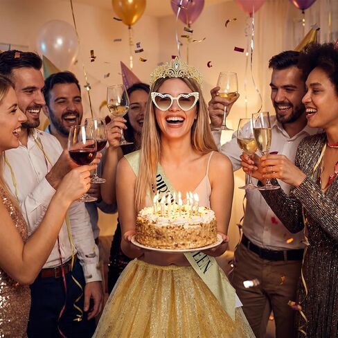 مجموعة عيد ميلاد ذهبية مكونة من 4 قطع للنساء تنورة توتو ووشاح التاج ونظارات زينة حفلات الملكة وإكسسوارات زي الجري وحفلات العزوبية in Kuwait