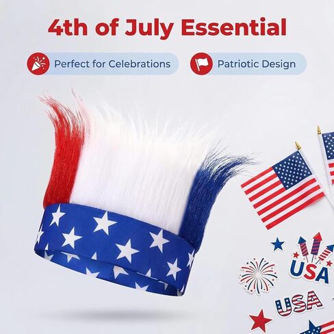 SHANPIN Red, White & Blue Troll Wig Hat & Costume Accessory USA Headdress & Sweatband for 4th of July, Memorial Day, Sports Events, Parties, Cosplay, and Halloween in Saudi Arabia