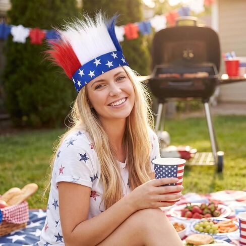 SHANPIN Red, White & Blue Troll Wig Hat & Costume Accessory USA Headdress & Sweatband for 4th of July, Memorial Day, Sports Events, Parties, Cosplay, and Halloween in Saudi Arabia
