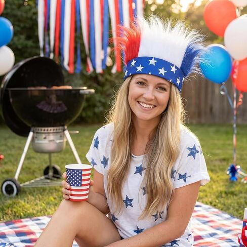 SHANPIN Red, White & Blue Troll Wig Hat & Costume Accessory USA Headdress & Sweatband for 4th of July, Memorial Day, Sports Events, Parties, Cosplay, and Halloween in Saudi Arabia