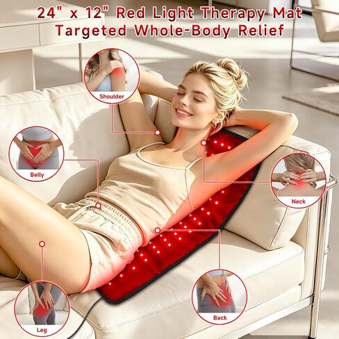 Red Light Therapy Mat for Body, 24" x 12" FSA Eligible HSA Red Light Therapy Pad for Back Pain, 660nm & 850nm Infrared Light Belt for Joint/Muscle, Medical-Grade TPU Light Wrap with Timer(Black) in Saudi Arabia