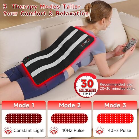 Red Light Therapy Mat for Body, 24" x 12" FSA Eligible HSA Red Light Therapy Pad for Back Pain, 660nm & 850nm Infrared Light Belt for Joint/Muscle, Medical-Grade TPU Light Wrap with Timer(Black) in Saudi Arabia