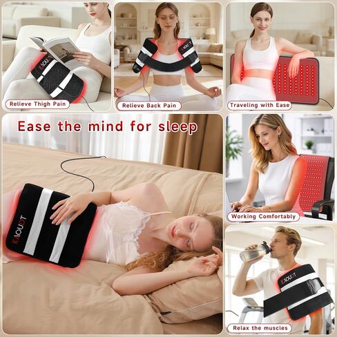 Red Light Therapy Mat for Body, 24" x 12" FSA Eligible HSA Red Light Therapy Pad for Back Pain, 660nm & 850nm Infrared Light Belt for Joint/Muscle, Medical-Grade TPU Light Wrap with Timer(Black) in Saudi Arabia