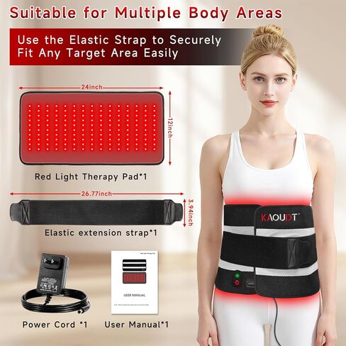 Red Light Therapy Mat for Body, 24" x 12" FSA Eligible HSA Red Light Therapy Pad for Back Pain, 660nm & 850nm Infrared Light Belt for Joint/Muscle, Medical-Grade TPU Light Wrap with Timer(Black) in Saudi Arabia