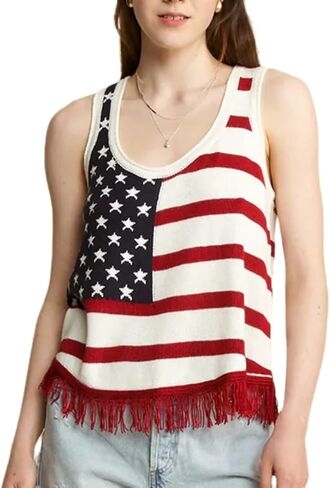 HOXIJIA Women American Flag Knit Tank Top Sleeveless Halter Neck Backless Crop Vest 4th of July Patriotic Knitwear Camisole in Kuwait