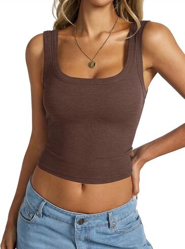 EasyGala Womens Ribbed Crop Square Neck Tank Top Sexy Fitted Shirt Basic Sleeveless Backless Tanks Summer Trendy Clothes in Kuwait