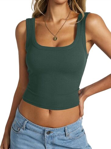 EasyGala Womens Ribbed Crop Square Neck Tank Top Sexy Fitted Shirt Basic Sleeveless Backless Tanks Summer Trendy Clothes in Kuwait