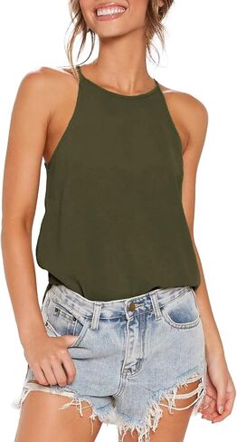 THANTH Womens Tanks Tops Halter Summer Sleeveless Shirts Casual Basic Tee Shirts High Neck Tank Tops in Saudi Arabia