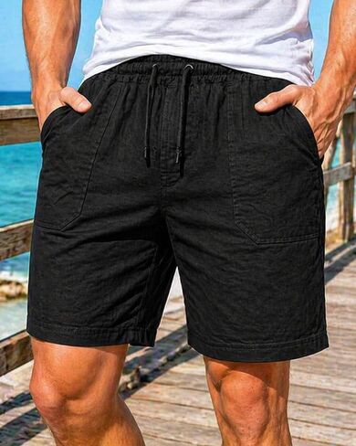 Men's Summer Casual Shorts Breathable Loose Fit Straight Leg Elastic Waist Large Pockets Beach Sport Shorts in Kuwait