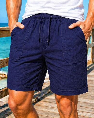 Men's Summer Casual Shorts Breathable Loose Fit Straight Leg Elastic Waist Large Pockets Beach Sport Shorts in Kuwait