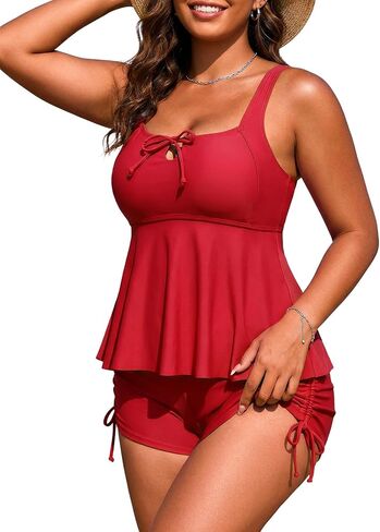 Tankini Swimsuits for Women Tummy Control Bathing Suits Ruched Drawstring Cute Swimwear in Kuwait