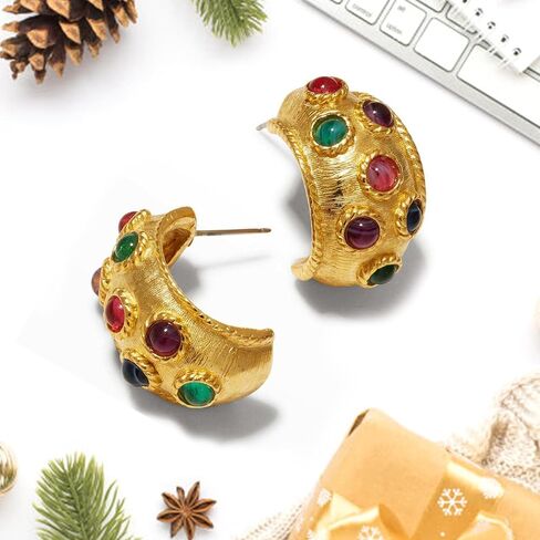 Flower Shape Stud Earrings, Resin Earrings, Gold Plated Cubic Zirconia Earrings for Women, Stainless Steel Stud Earrings, Chunky Gold Stud Earrings Colorful Earrings Vintage Jewelry in Kuwait