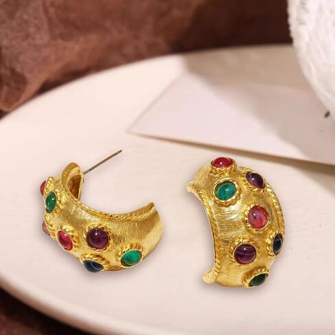Flower Shape Stud Earrings, Resin Earrings, Gold Plated Cubic Zirconia Earrings for Women, Stainless Steel Stud Earrings, Chunky Gold Stud Earrings Colorful Earrings Vintage Jewelry in Kuwait