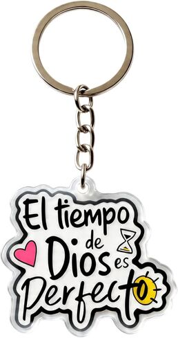 “El Tiempo de Dios es Perfecto" Keychain – Inspirational Spanish Bible Verse Acrylic Key Ring for Hispanic Christians, Moms & Faith Walkers – Perfect Bag Charm Gift for Mother’s Day in Kuwait