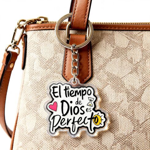 “El Tiempo de Dios es Perfecto" Keychain – Inspirational Spanish Bible Verse Acrylic Key Ring for Hispanic Christians, Moms & Faith Walkers – Perfect Bag Charm Gift for Mother’s Day in Kuwait