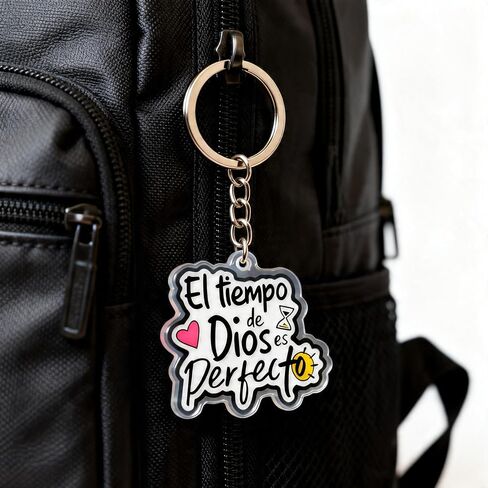“El Tiempo de Dios es Perfecto" Keychain – Inspirational Spanish Bible Verse Acrylic Key Ring for Hispanic Christians, Moms & Faith Walkers – Perfect Bag Charm Gift for Mother’s Day in Kuwait