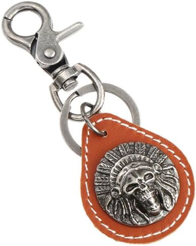 Punk Indian Skull Keychain for Men Leather Key Ring Holder Car Keys Chain for Bag Purse Jeans in Saudi Arabia