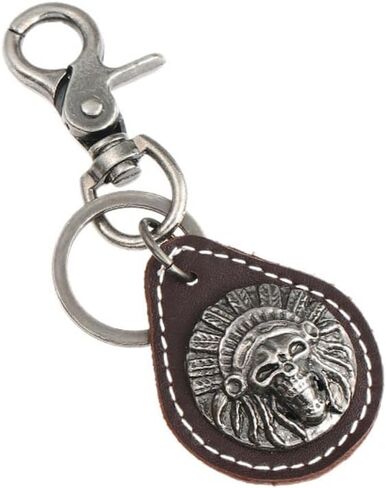 Punk Indian Skull Keychain for Men Leather Key Ring Holder Car Keys Chain for Bag Purse Jeans in Saudi Arabia