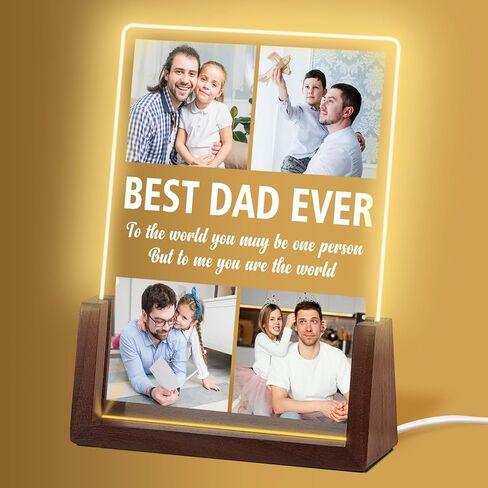 Personalized Fathers Day Birthday Gifts for Best Dad, Custom Acrylic Decor Plaque with Photos, Christmas Unique Gift for Best Dad from Daughter Son, Customized Husband Men Gifts from Wife Women in Kuwait