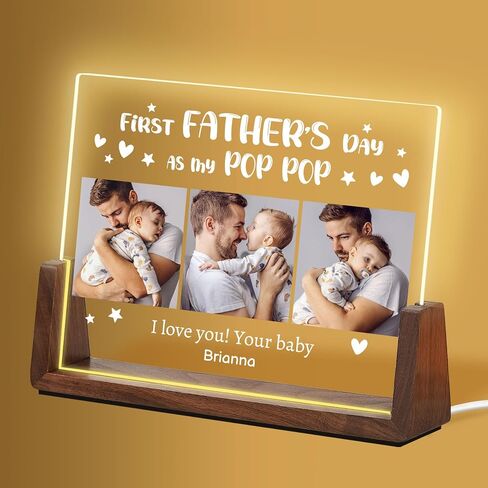 Personalized Fathers Day Birthday Gifts for Best Dad, Custom Acrylic Decor Plaque with Photos, Christmas Unique Gift for Best Dad from Daughter Son, Customized Husband Men Gifts from Wife Women in Kuwait