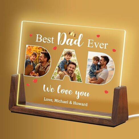 Personalized Fathers Day Birthday Gifts for Best Dad, Custom Acrylic Decor Plaque with Photos, Christmas Unique Gift for Best Dad from Daughter Son, Customized Husband Men Gifts from Wife Women in Kuwait