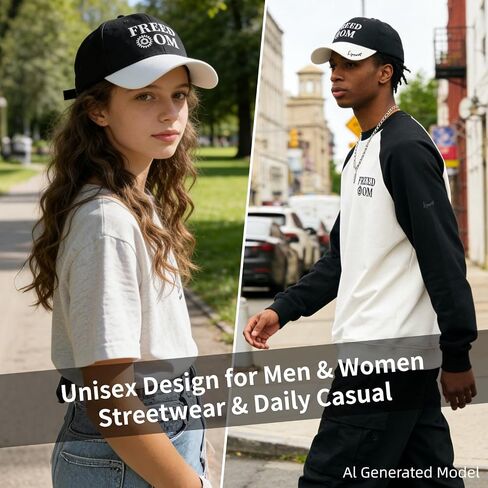 Black & White Freedom Embroidered Dad Hat, Vintage Graphic Baseball Cap, Adjustable Soft Cotton Trucker Hat, Unisex Fashion Streetwear Sun Protection Cap for Men Women, Daily Outdoor Sports Travel in Saudi Arabia