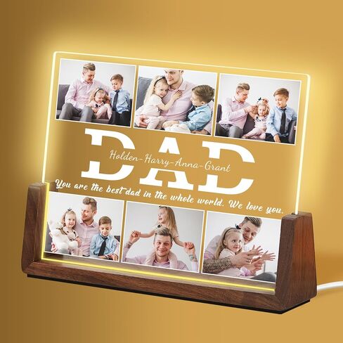 Personalized Fathers Day Birthday Gifts for Best Dad, Custom Acrylic Decor Plaque with Photos, Christmas Unique Gift for Best Dad from Daughter Son, Customized Husband Men Gifts from Wife Women in Kuwait
