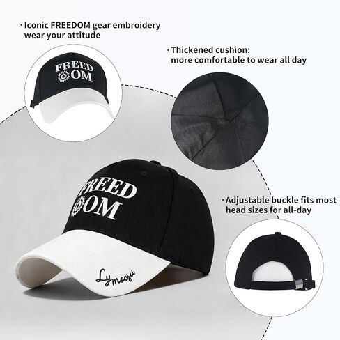 Black & White Freedom Embroidered Dad Hat, Vintage Graphic Baseball Cap, Adjustable Soft Cotton Trucker Hat, Unisex Fashion Streetwear Sun Protection Cap for Men Women, Daily Outdoor Sports Travel in Saudi Arabia