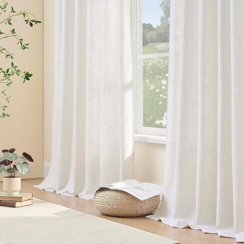 50 inch Linen Curtains 2 Panels Set for Window,Light Filtering Sheer Curtains 50 in Long,Modern Farmhouse Pinch Pleat Semi Sheer Soft Privacy Drapes in Saudi Arabia