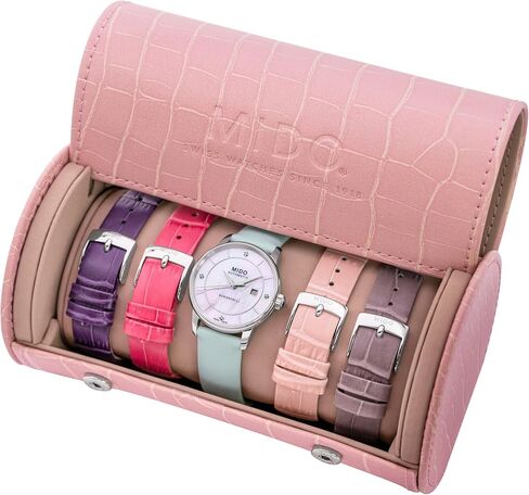 MIDO Baroncelli Signature Lady Colors - ساعة سويسرية أوتوماتيكية للنساء - مينا أبيض - هيكل 30 ملم - 5 أحزمة جلدية مختلفة الألوان وحقيبة حمل متضمنة - M0372071610600 in Kuwait