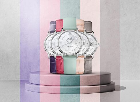 MIDO Baroncelli Signature Lady Colors - ساعة سويسرية أوتوماتيكية للنساء - مينا أبيض - هيكل 30 ملم - 5 أحزمة جلدية مختلفة الألوان وحقيبة حمل متضمنة - M0372071610600 in Kuwait