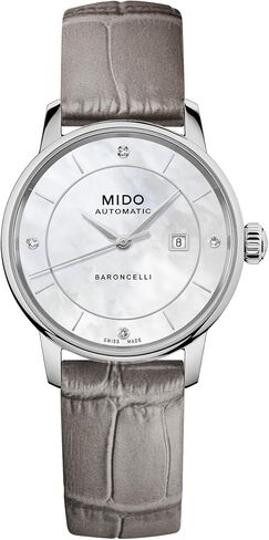 MIDO Baroncelli Signature Lady Colors - ساعة سويسرية أوتوماتيكية للنساء - مينا أبيض - هيكل 30 ملم - 5 أحزمة جلدية مختلفة الألوان وحقيبة حمل متضمنة - M0372071610600 in Kuwait