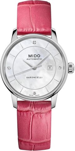 MIDO Baroncelli Signature Lady Colors - ساعة سويسرية أوتوماتيكية للنساء - مينا أبيض - هيكل 30 ملم - 5 أحزمة جلدية مختلفة الألوان وحقيبة حمل متضمنة - M0372071610600 in Kuwait