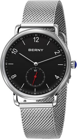 BERNY Silver Watch for Men and Women Unisex Waterproof Wrist Watch Full Stainless Steel Analog Quartz Watches Fashion Dress Wristwatch Easy to Read Dial with Small Seconds Modern Birthday Presents in Kuwait