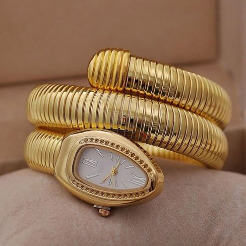 ZJchao Women Watch Fashion Snake Shape Bangle Watch Elegant Durable Comfortable Timepiece for Casual Work Office Party Gold Stainless Steel in Saudi Arabia