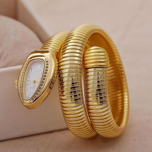 ZJchao Women Watch Fashion Snake Shape Bangle Watch Elegant Durable Comfortable Timepiece for Casual Work Office Party Gold Stainless Steel in Saudi Arabia