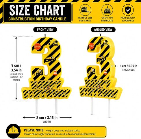 Construction Number 3 Birthday Candle, 3.5×3.2" Yellow and Black Striped Construction Themed 3rd Cake Topper Candles for Birthday Party Decorations in Saudi Arabia