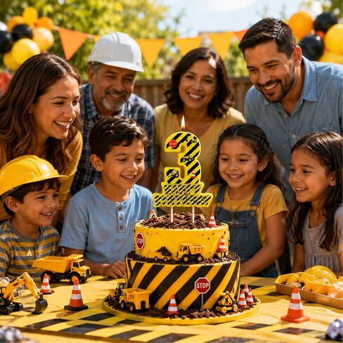 Construction Number 3 Birthday Candle, 3.5×3.2" Yellow and Black Striped Construction Themed 3rd Cake Topper Candles for Birthday Party Decorations in Saudi Arabia