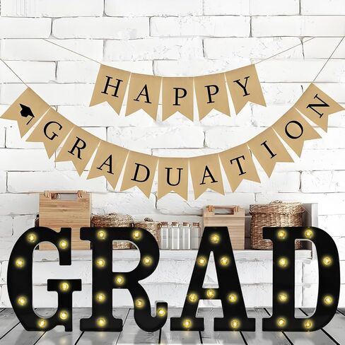 Curyidy Graduation Decorations Letters Marquee Signs, Light Up Class of 2025 Marquee Lights for Birthday, New Year, High School College Graduation Party Decor-Grad(White) in Kuwait